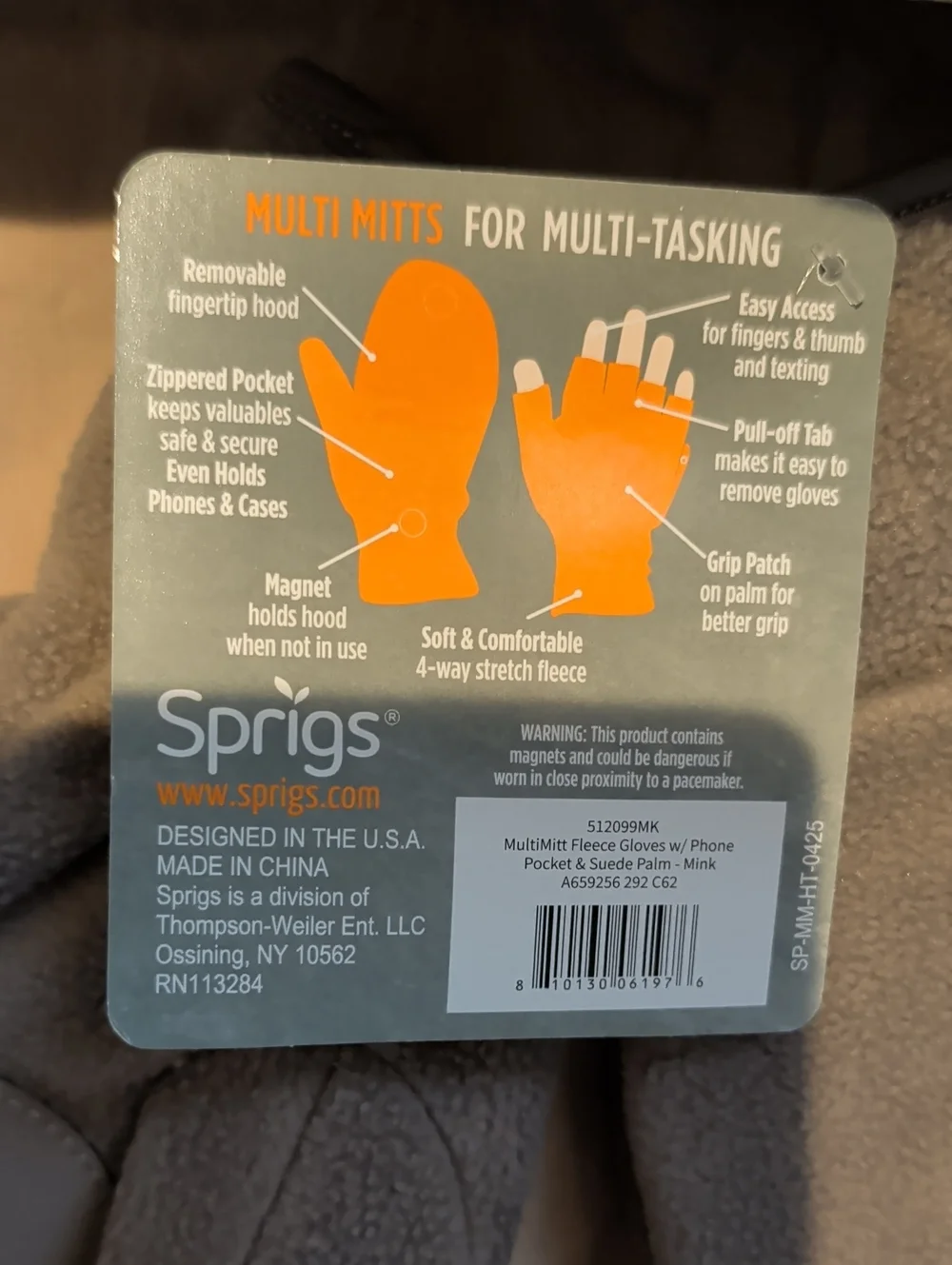 Sprigs Gray Convertible Multi-Mitts for Women